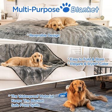 Водонепроникна ковдра для собак PAW BRANDS, преміум, 152x127 см, машинне прання, плед з штучного хутра для великих собак і домашніх тварин, захист меблів