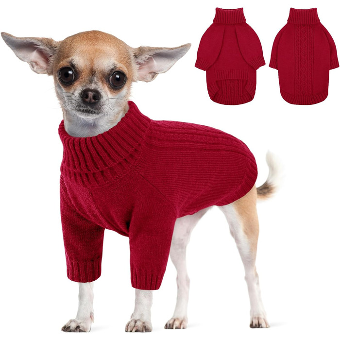 Вовняний пуловер для собак середніх порід - теплий, дихаючий, з коміром-гетром, темно-червоний (S, обхват грудей 37 см)