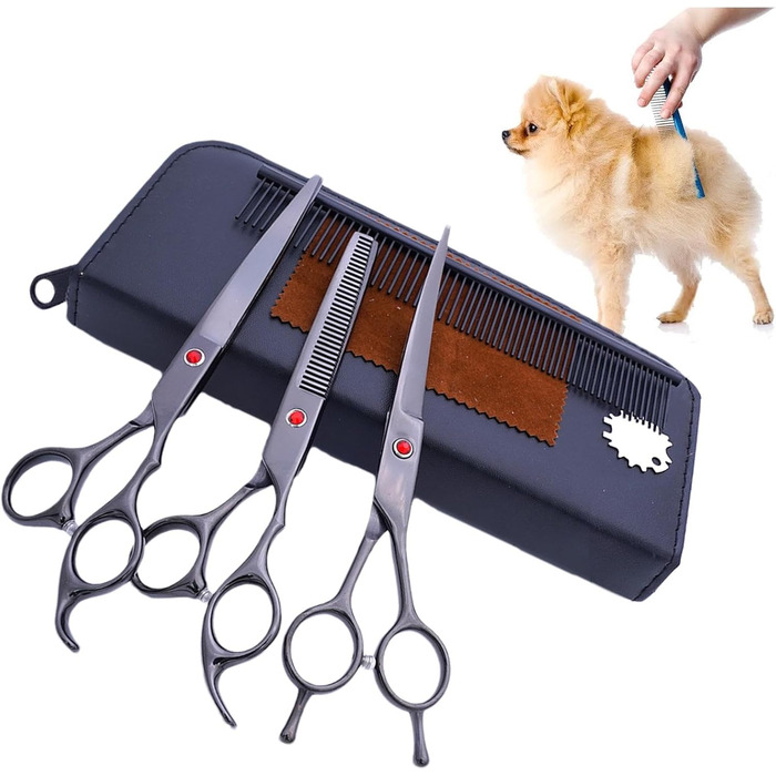 Набір професійних ножиць для собак: 7 шт. з нержавіючої сталі | Ножиці для грумінгу тварин | Набір для догляду за собаками