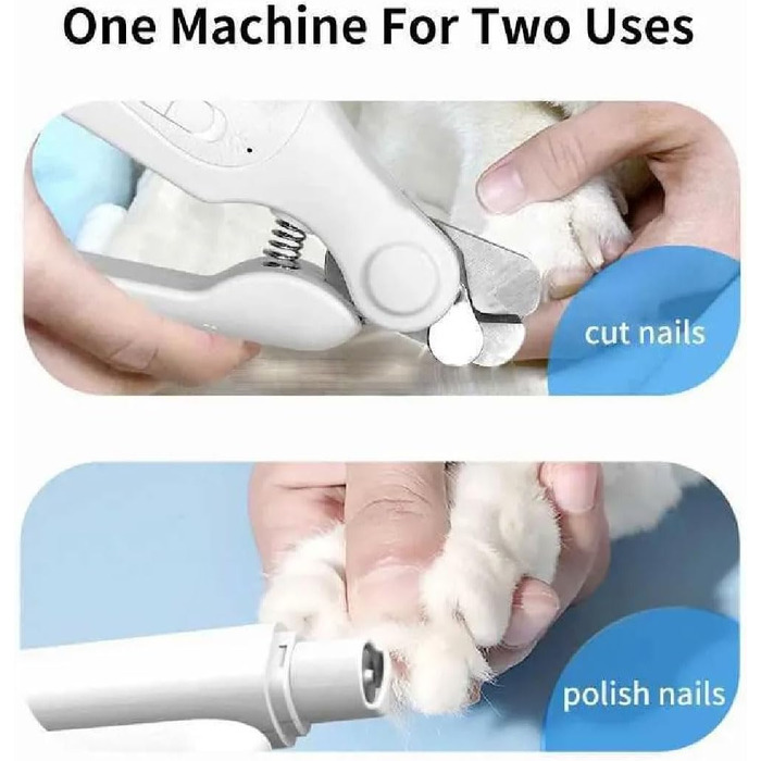 Полірувач нігтів для тварин 2-в-1 з LED-підсвічуванням, триммер для собак та котів, USB-зарядка