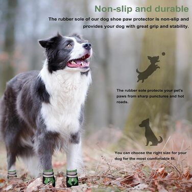 Чоботи для собак, 4 шт., водонепроникні, антиковзаючі, з відбиваючим ремінцем, чоботи для собак, захист лап для маленьких, середніх та великих собак (XL, зелений)