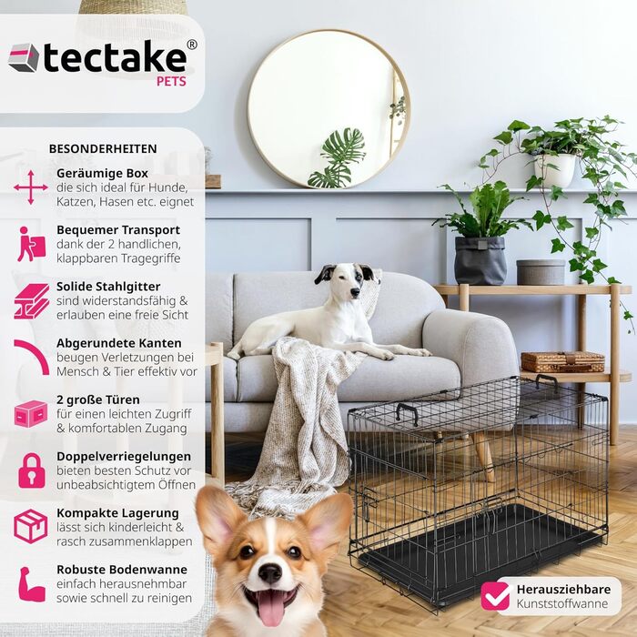 Клітка для собак Tectake®: стабільний, розкладний бокс для собак та цуценят, 78 x 48 x 52,5 см