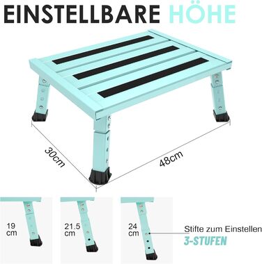 Алюмінієва розкладна сходинка-підставка, 300 кг, 3 сходинки, регульована висота, широка антиковзаюча поверхня, для автодому, саду та сходи для собак, легка та складна (зелена)