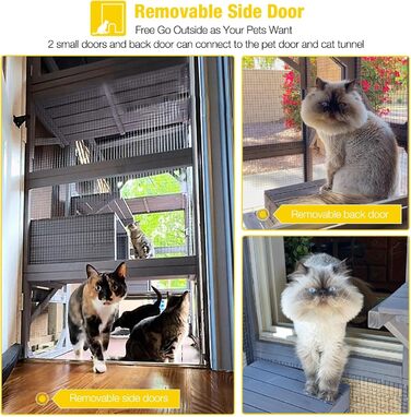 Дім для котів з дерева для вулиці та дому, велике котяче огородження на колесах, Catio-кафес з посиленими дерев'яними смугами, водонепроникним дахом (Тип D, Тип B-середній)