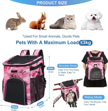 PETCUTE Фарбований велосипедний кошик для собак та котів, дихаючий, з світловідбиваючими смугами, камуфляж рожевий