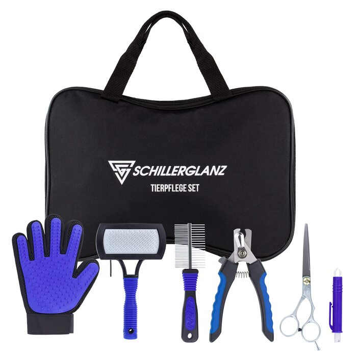 Набір для догляду за тваринами 7 предметів: щітка для шерсті, ножиці для шерсті, ножиці для кігтів, рукавичка для вичісування, щітка для ворсу, щипці для кліщів, для собак, котів, дрібних тварин