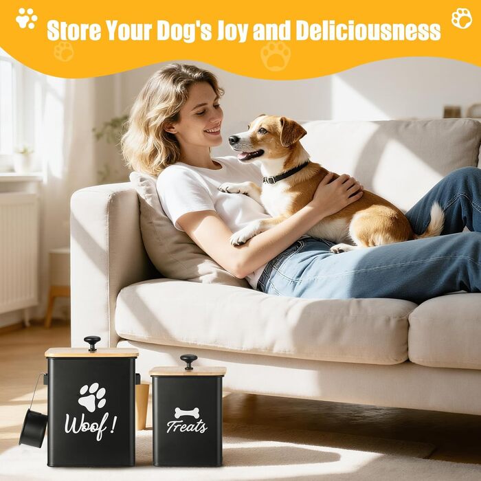 Контейнери для собачих ласощів 2 шт., Металеві банки для корму для собак з герметичними кришками, Чорний колір, 24 × 18 × 24,5 см