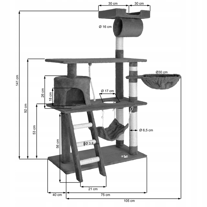 Когтеточка для котів TecTake, багатоколірна, 141 см, 3 рівні