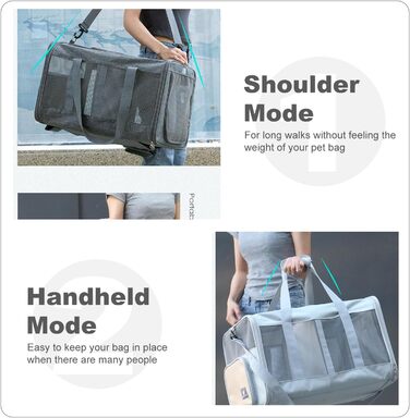 Транспортна сумка PETCUTE для котів середніх розмірів та маленьких собак до 17.5 кг, складана переноска з плечовим ременем та внутрішнім страхувальним шнуром, переноска для котів для подорожей, схвалена авіакомпаніями, темно-сіра