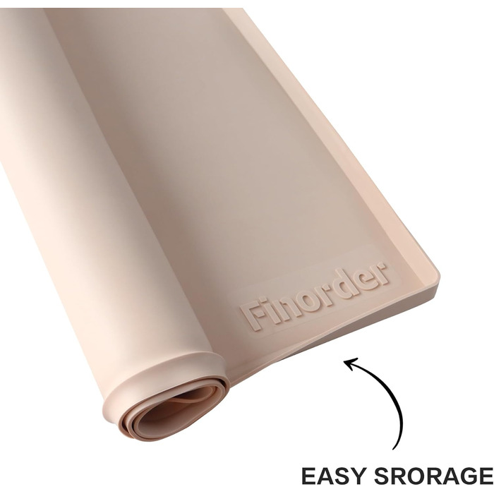 Силіконовий килимок для годівлі та води для тварин Finorder 86,4 x 53,3 см, з піднятими краями та антиковзаючою поверхнею, водонепроникний, придатний для миття в посудомийній машині (Бежевий)