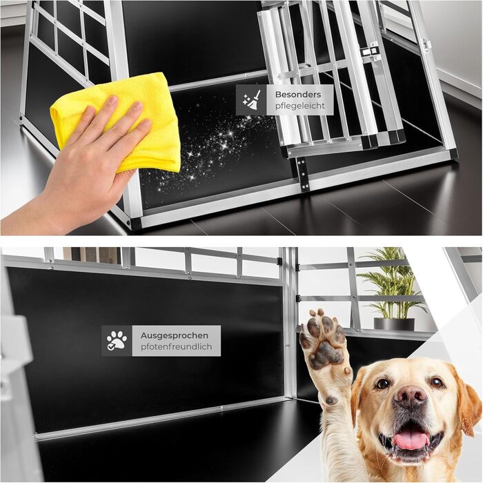 Транспортна переноска для собак tectake® - подвійна, алюмінієва, 89x69x50 см. Підходить для авто та дому.