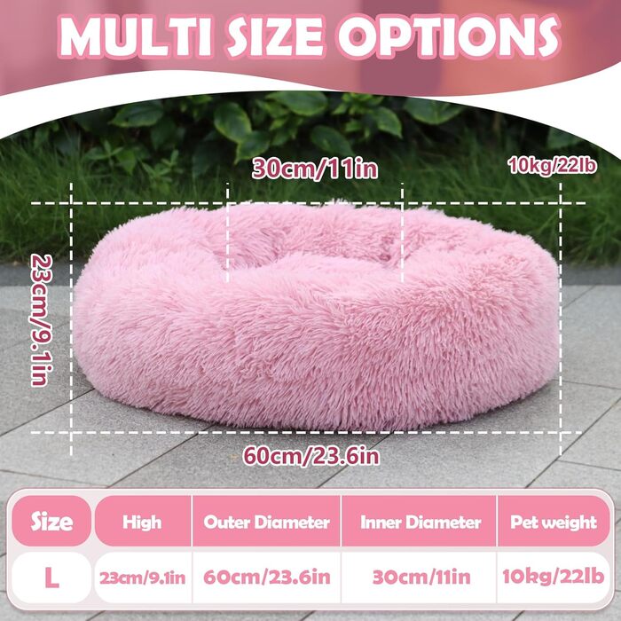 М'який круглий лежак для собак та котів з неслизьким дном, 60 см, рожевий. Розмір: 60 x 60 x 20 см