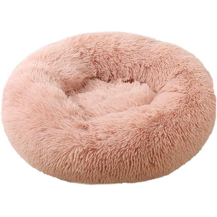 М'яке кругле ліжко для собак та котів Lukery з плюшу, зручне доунат-ліжко, ліжко з плюшу для маленьких, середніх та великих тварин (110см, шкіра рожева)