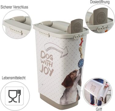 Контейнер для корму Rotho MyPet Cody 50 л з кришкою і дозатором, пластик BPA-free, бежево-білий