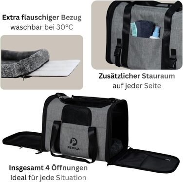 Транспортна сумка для котів та собак Petula Katzentasche & Hundetasche – сіра, до 13 кг, складна, з підстилкою та вентиляцією
