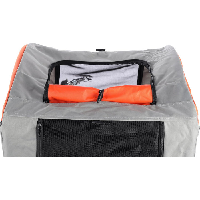 Причіп для велосипеда Flamingo Jolene сірий & оранжевий - 77,5x58x67см - з пластиковим ковшем, широкими колесами та 2 регульованими амортизаторами - 2 велосипедні з'єднувачі та система кріплення з блокуванням безпеки