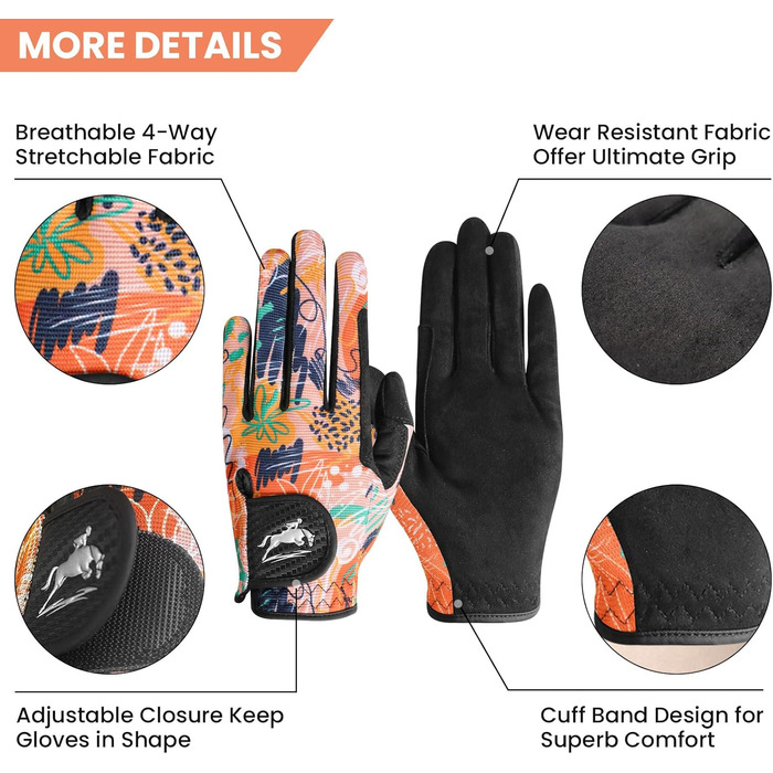 Спортивні рукавички для їзди на конях FINGER TEN з підтримкою сенсорного екрану, для дорослих, оранжевого кольору (L)