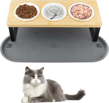 Набір з 3 годівниць для котів Mezzar Katzennapf: керамічні миски з підставкою, 15° нахил, ергономічний дизайн