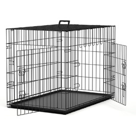 Металевий клітка для собак Nobleza 61x42x48,5 см, складана, з 2 дверцятами, пластиковим піддоном і ручкою, легка у догляді, чорна