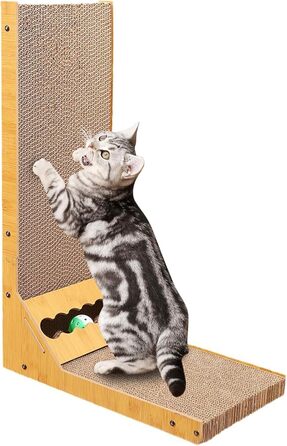 Кігтеточка для котів, 60 см, L-подібна, з іграшками, з якісного картону, велика XL