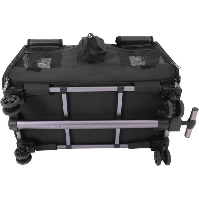 Транспортна переноска для котів та собак, мобільна сумка для 2 тварин, з колесами, знімна, складана, вантажопідйомність 17,5 кг, для прогулянок та парку (Чорний)