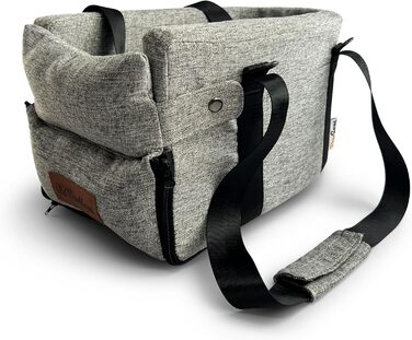 Автокрісло для собак Mittelkonsole для маленьких собак та цуценят, 2,3–5,9 кг, підлокітник, безпечні ремені, кишені для зберігання, сірий