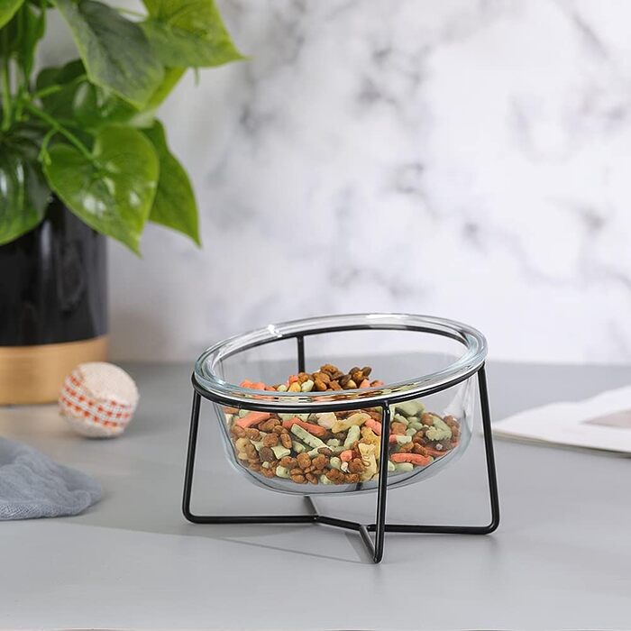 Скляна годівниця для котів та собак на підставці - нахилена та піднята миска для води та корму, 500 мл