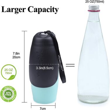 Водяна пляшка для собак VIVAGLORY Pawhike, 750 мл, нержавіюча сталь, блакитна - для прогулянок та подорожей