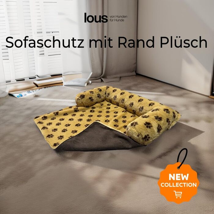 Захист дивана для собак Lous – ковдра для собак, ліжко для собак, захист дивана – ручна виготовлена килимок для собак з бортиком – прання до 90 градусів та особливо м'який – розмір: приблизно 117x97x15 см (плюш, коричневий) Плюш, коричневий (плюш, бежевий