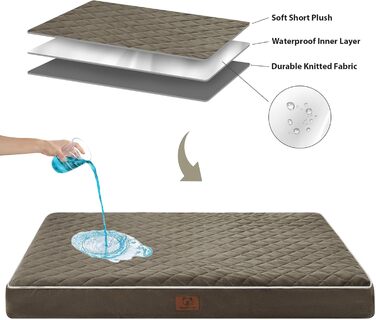 Ортопедичне собаче ліжко WNPETHOME, середнього розміру, водонепроникне, знімний та пральний чохол, антиковзаюча підкладка, багатонитковий стежок, для клітки (темно-зелене, 88,9 x 55,9 x 7,6 см)