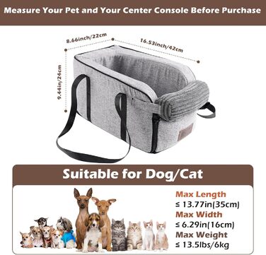 Автокрісло для собак та котів, Mittelkonsole, стабільне, з ременями, знімне, миється (Moiré)