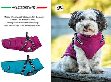 Зимова куртка CHIARA для собак, модель MAX, розмір M, матеріал: 100% поліестер, з флісовою підкладкою, зручна у надяганні, регульована довжина, можна прати в пральній машині, колір: бірюзовий