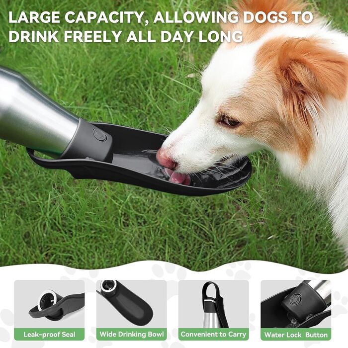 Водяна пляшка для собак, 765 мл, не протікає, з нержавіючої сталі - ідеальна для прогулянок, подорожей та активного відпочинку