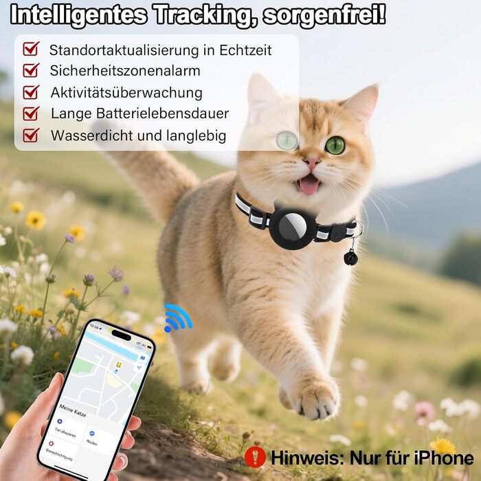 Робофан SmartTag ошийник для кота з GPS трекером, відбиваючий, сумісний з Apple Find My (тільки iOS), чорний