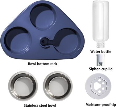Миска для кота з нержавіючої сталі 3-в-1 з автоматичним дозатором води, подвійна миска для котів та собак маленьких та середніх порід (Блакитна)