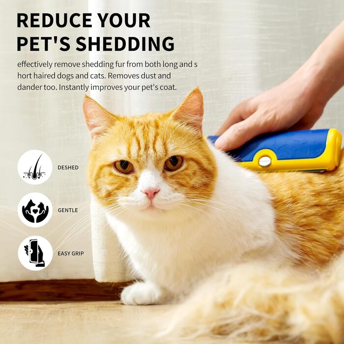 Щітка для собак та котів – двоколірна синьо-жовта, видаляє відмерле волосся та підшерсток, для собак та котів