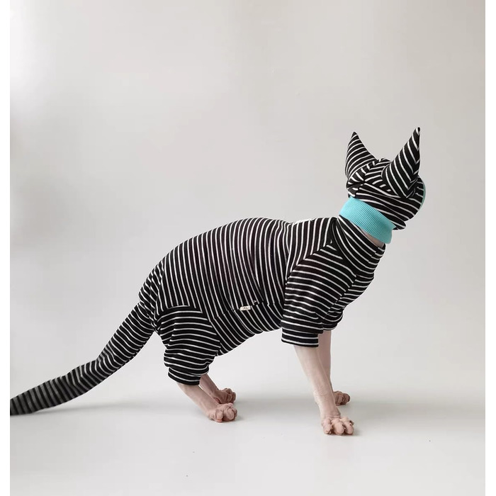 Набір одягу для сфінксів: муфта та сорочка, чорно-білі, дихаючі, розмір Small