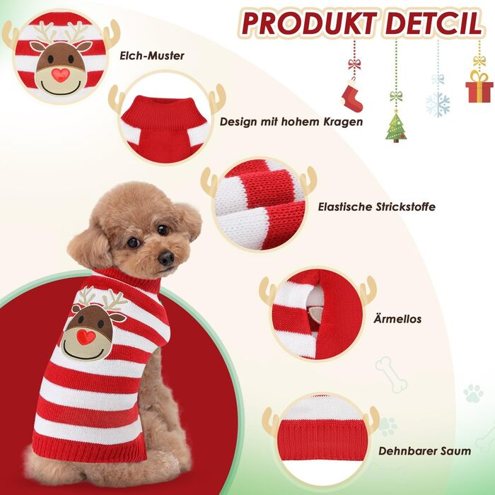 Пуловер для собак SlowTon на Різдво з оленем - теплий зимовий костюм для маленьких та середніх собак, червоно-білий XL