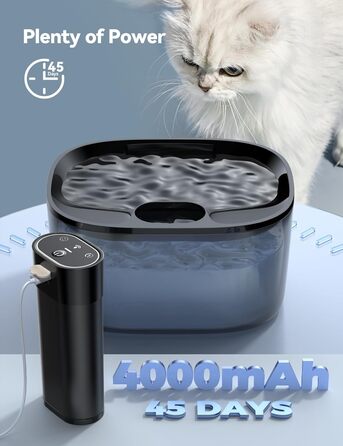 FEELNEEDY Автоматичний поїльник для котів, бездротовий, з датчиком руху, акумулятор 4000mAh, 4 л, тихий фонтан для котів