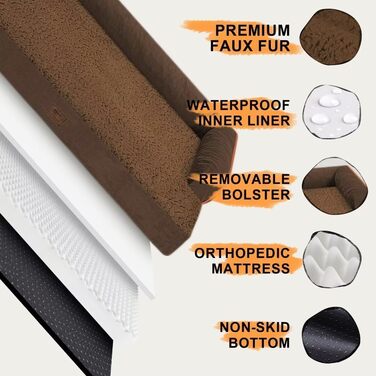 Ортопедичне ліжко для собак середніх порід, водонепроникне, з бортиками, зручне, знімний чохол, 71x53x15 см, колір кава
