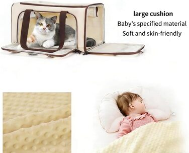 Транспортна сумка для котів Wakytu, схвалена авіакомпаніями, розширювана, м'яка переноска для кошенят та маленьких собак з великим килимком