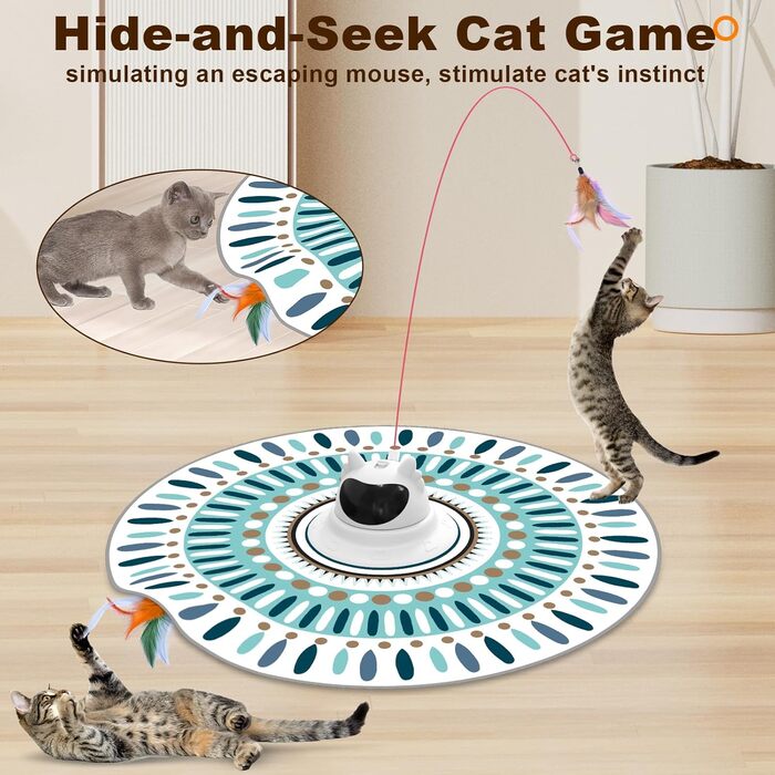 Інтерактивна іграшка для котів 3-в-1 Spessn: хованки, пір'я, лазерний вказівник. Електрична іграшка-головоломка для котів будь-якого віку. Біло-червоний колір, Ximi