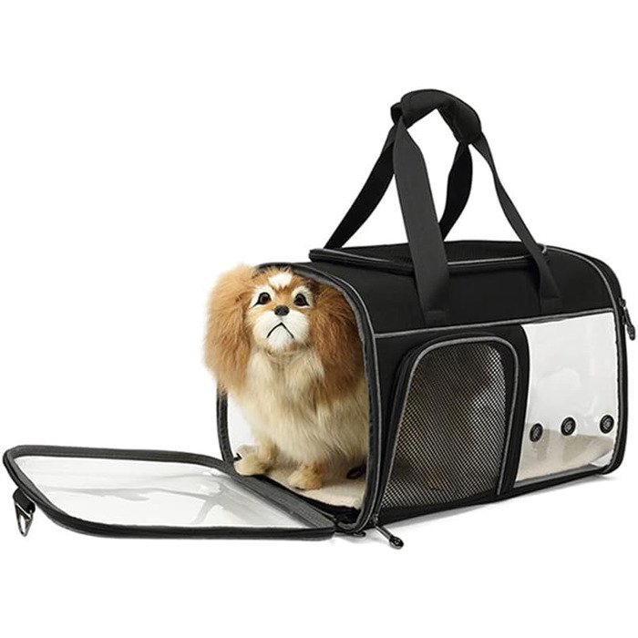 Транспортна переноска для собак та котів, чорна, 48x29x30 см, складана переноска для тварин