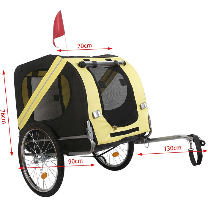 Причіп для собак Wiltec 220x700x78 см з москітною сіткою та захистом від дощу (чорний/жовтий)