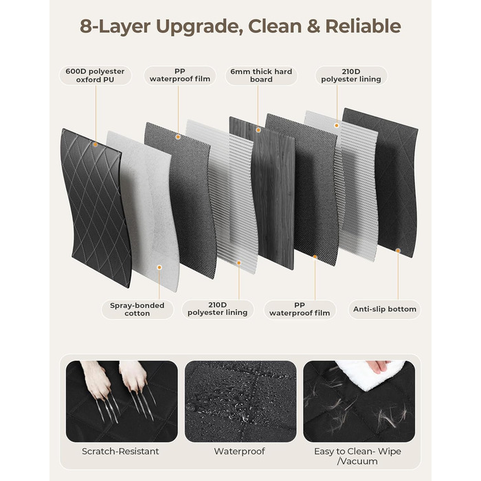 Килимок для собак у машину з жорсткою основою | Водонепроникний, антиковзний, захисний чохол на заднє сидіння авто | Килимок-матрас для собак XXL з 6 шарами та 2 фіксаторами для ременів безпеки