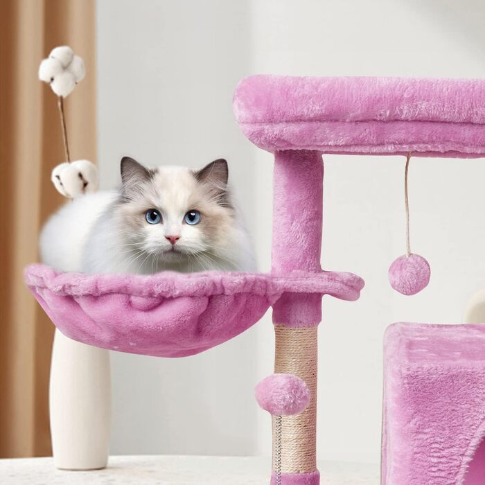 Котячий будинок MIAO PAW 10 для домашніх котів, рожевий – багаторівнева вежа з сизалевими когтеточками, ігровим центром, лежаком та платформами