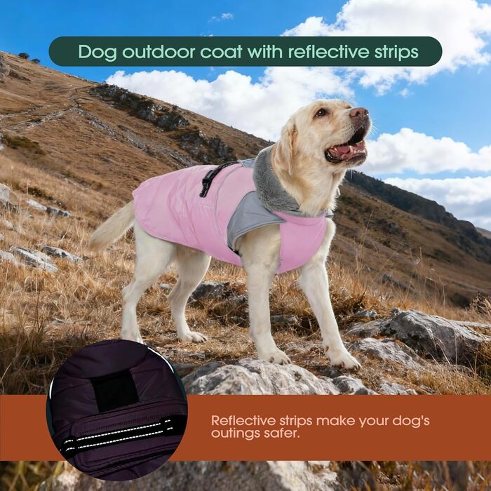Водонепроникна та вітронепроникна куртка для собак Kuoser, теплий зимовий халат для великих собак, рожева XL