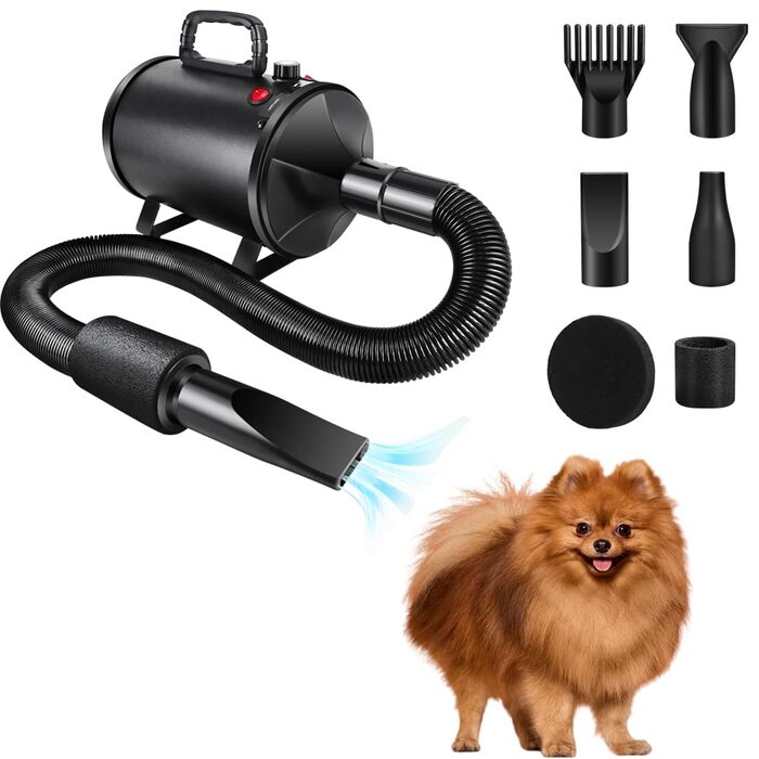 Фен для собак 3500W з 4 насадками, сушарка для тварин, собачий фен, регульована швидкість, сушарка для домашніх тварин