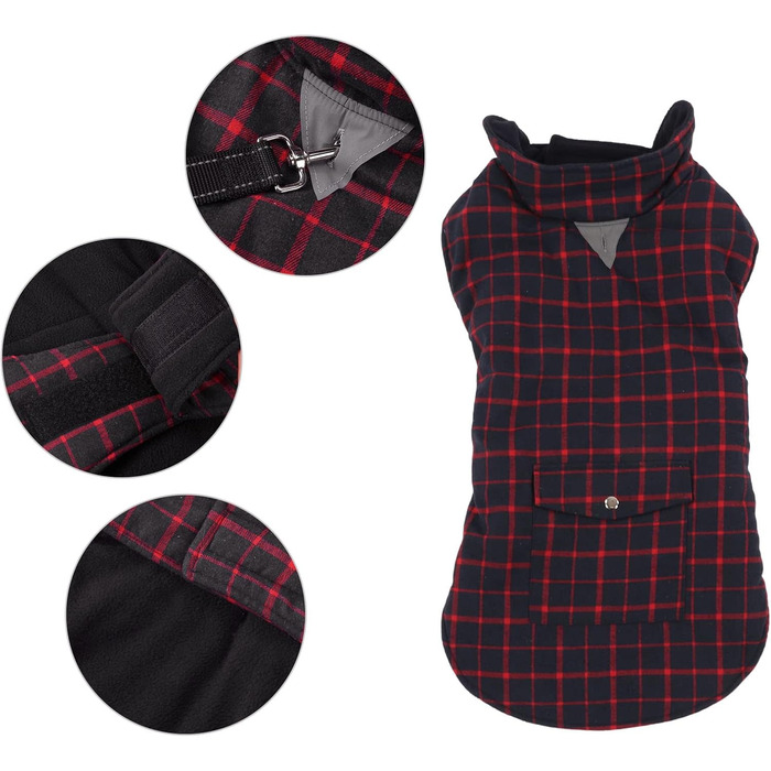 Зимовий теплий одяг для собак, вітрозахисний, в клітинку, для малих, середніх та великих собак, тепла флісова куртка для активностей на вулиці в холодну погоду (розмір L)