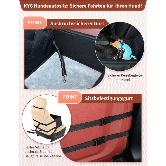 Автокрісло для собак KYG - Стабільне, водонепроникне, неслизьке та стійке до подряпин - для собак малого та середнього розміру - на переднє та заднє сидіння (Чорний) 6696